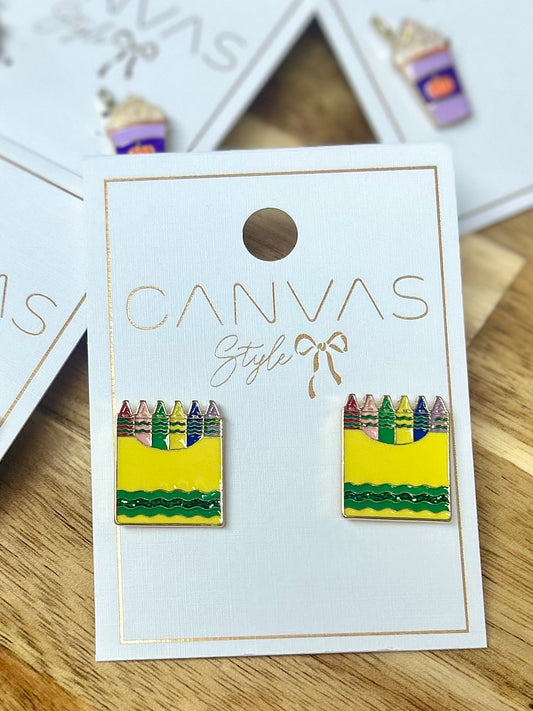 Canvas Crayon Box Enamel Stud Earrings