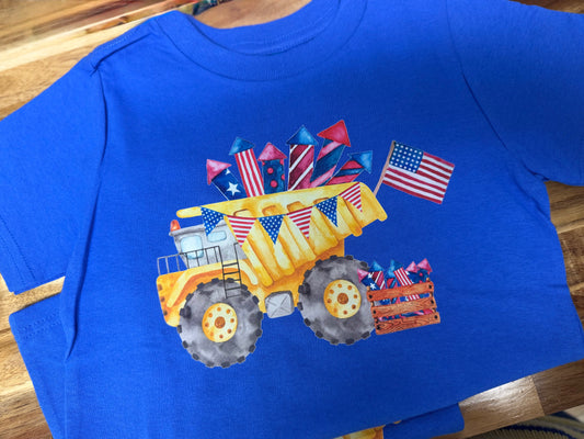 Patriotic Dumptruck Design on Royal Blue Tee