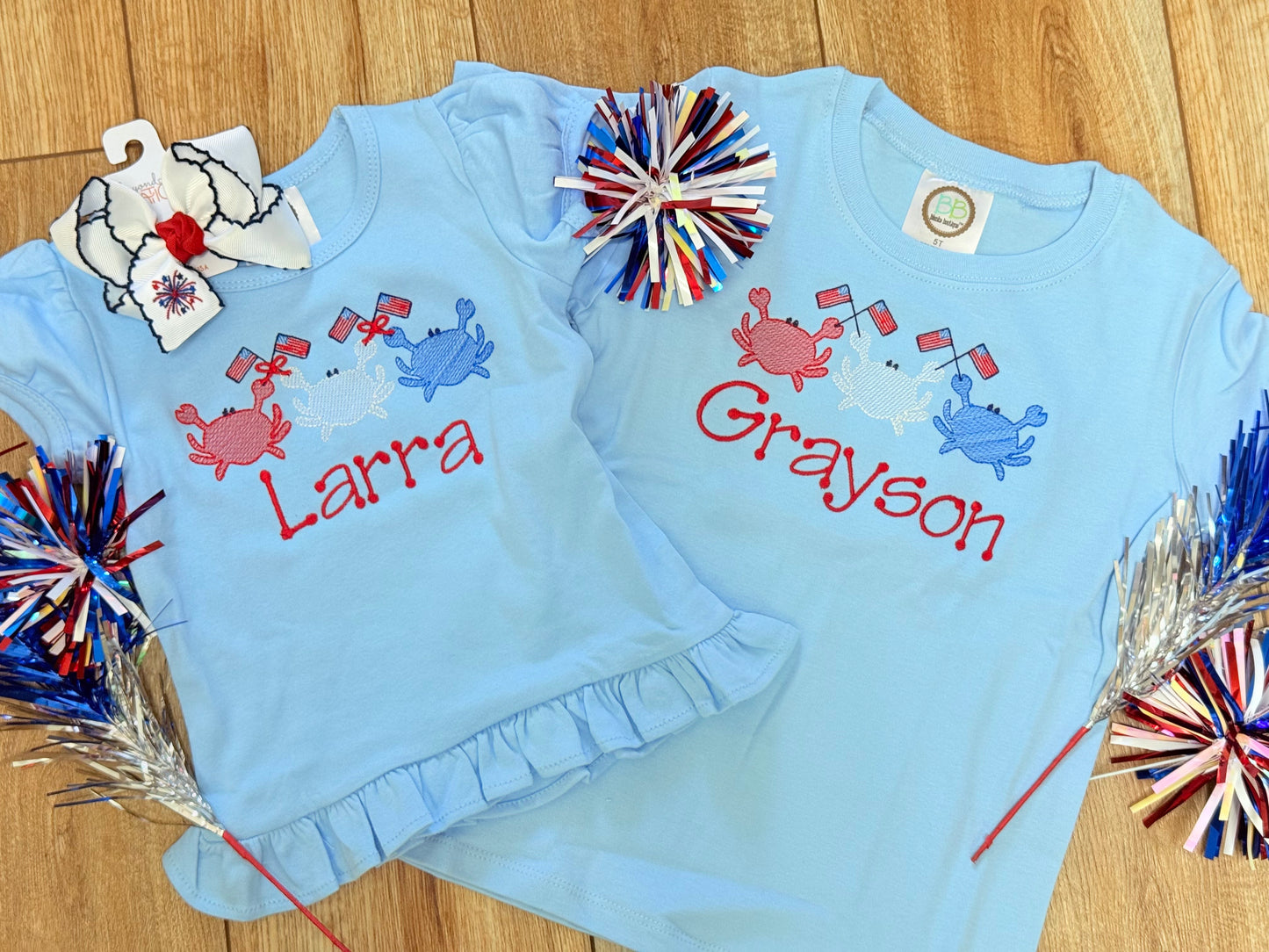 Patriotic Crabs Embroidery Shirt
