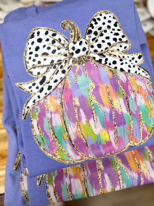 Watercolor Bright Pumpkin on Periwinkle Tee