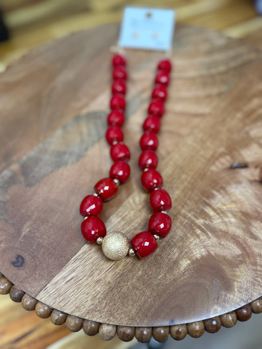 Red & Gold Stone Necklace