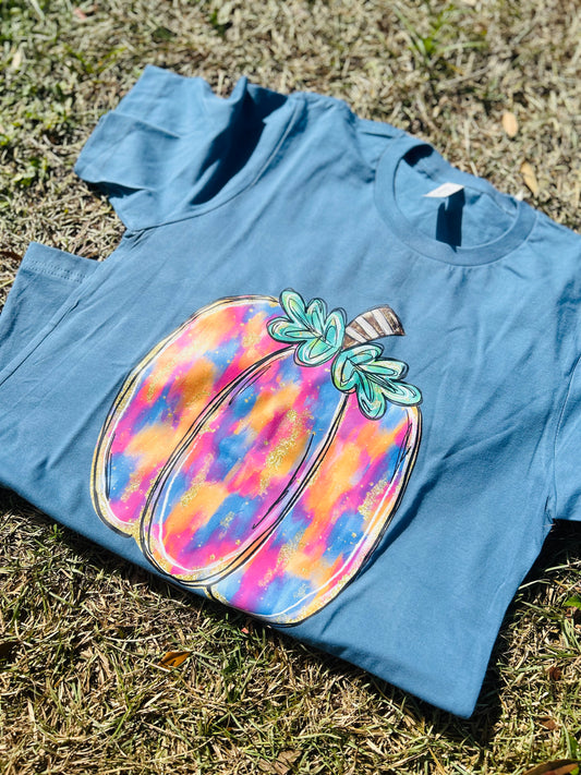 Glitter Brushstroke Pumpkin on Slate Tee