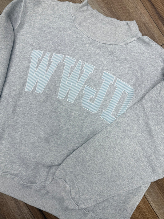 BucketList WWJD Blue Stripe Mock Neck