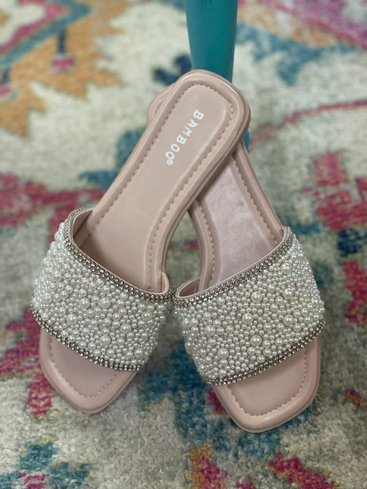 Bamboo Pearl Studded Flat Sandal