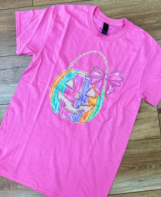 Glitter Jack-O-Lantern Pink Tee