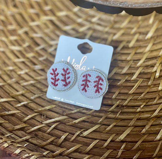 GS Beaded Baseball Stud Earrings