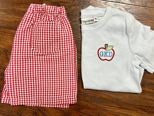 Embroidered Left Chest Apple Outline Shirt