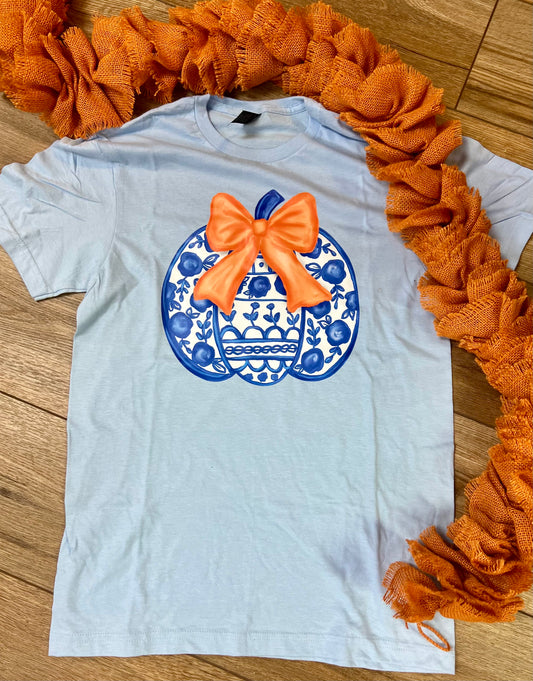 Sublimation Tee - Blue Chinoiserie Pumpkin