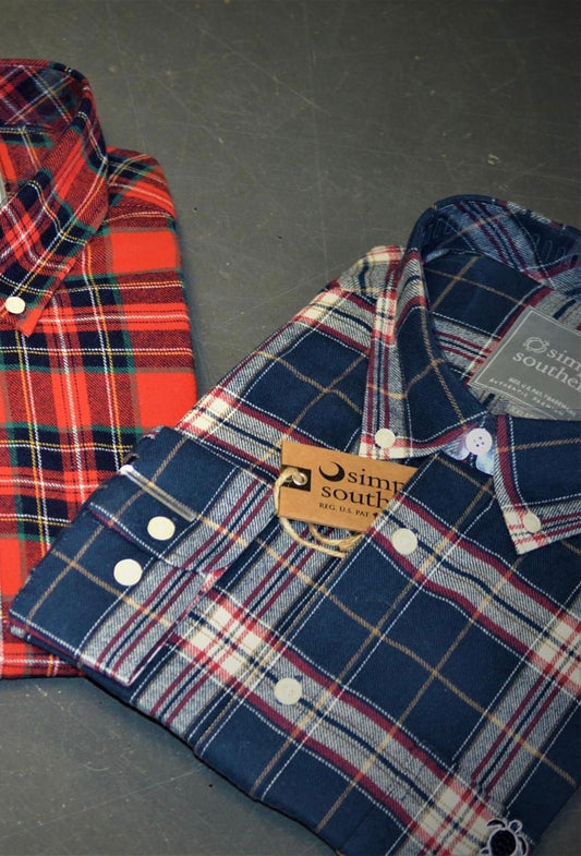 SS Plaid Button Down - Navy