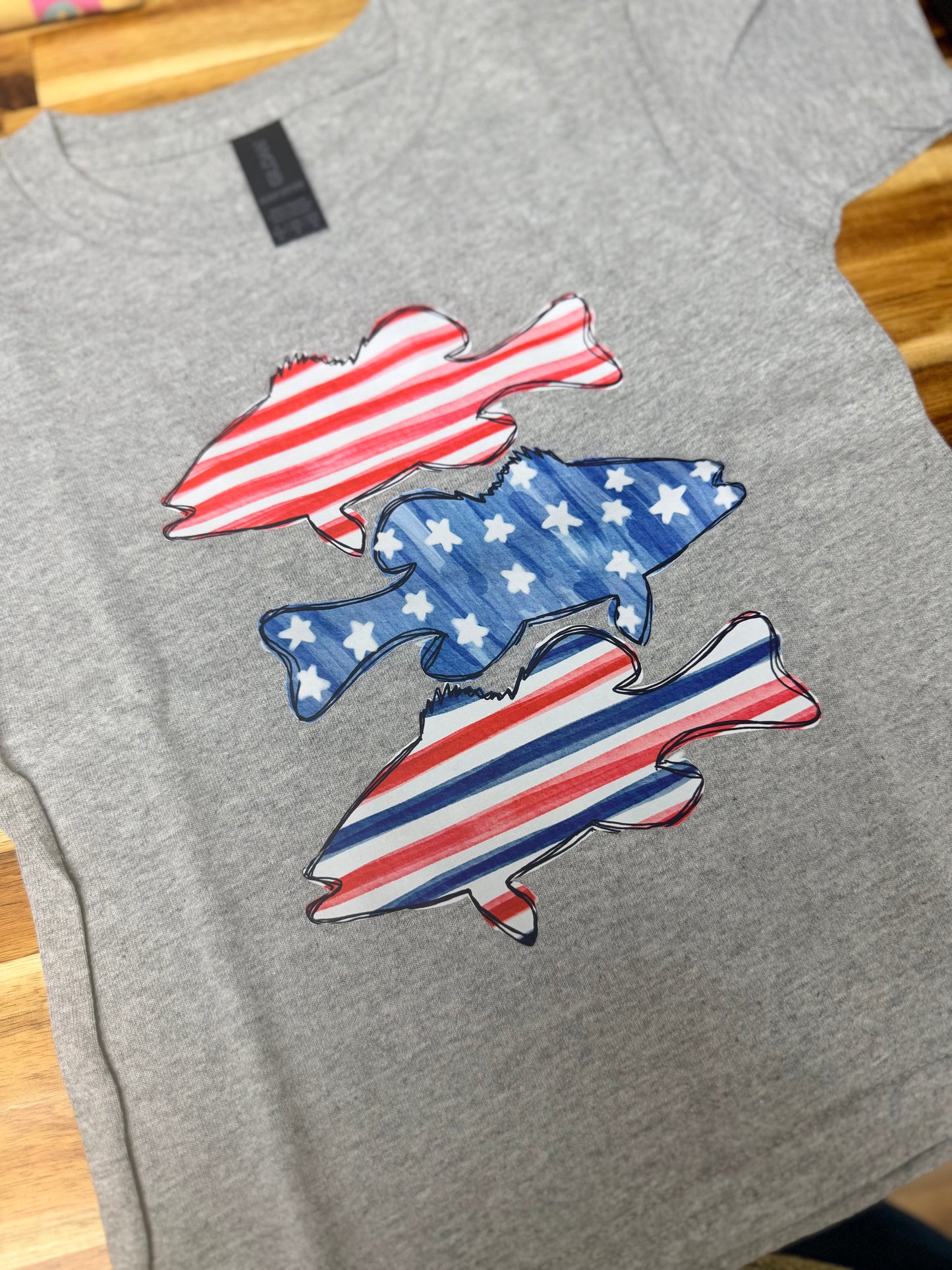 Patriotic Fish Shirt - Heather Gray
