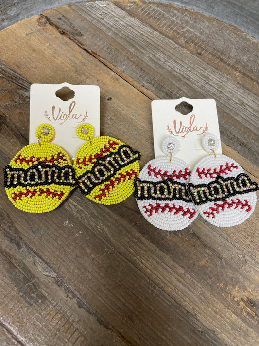 Mama Beaded Baseball Earrings