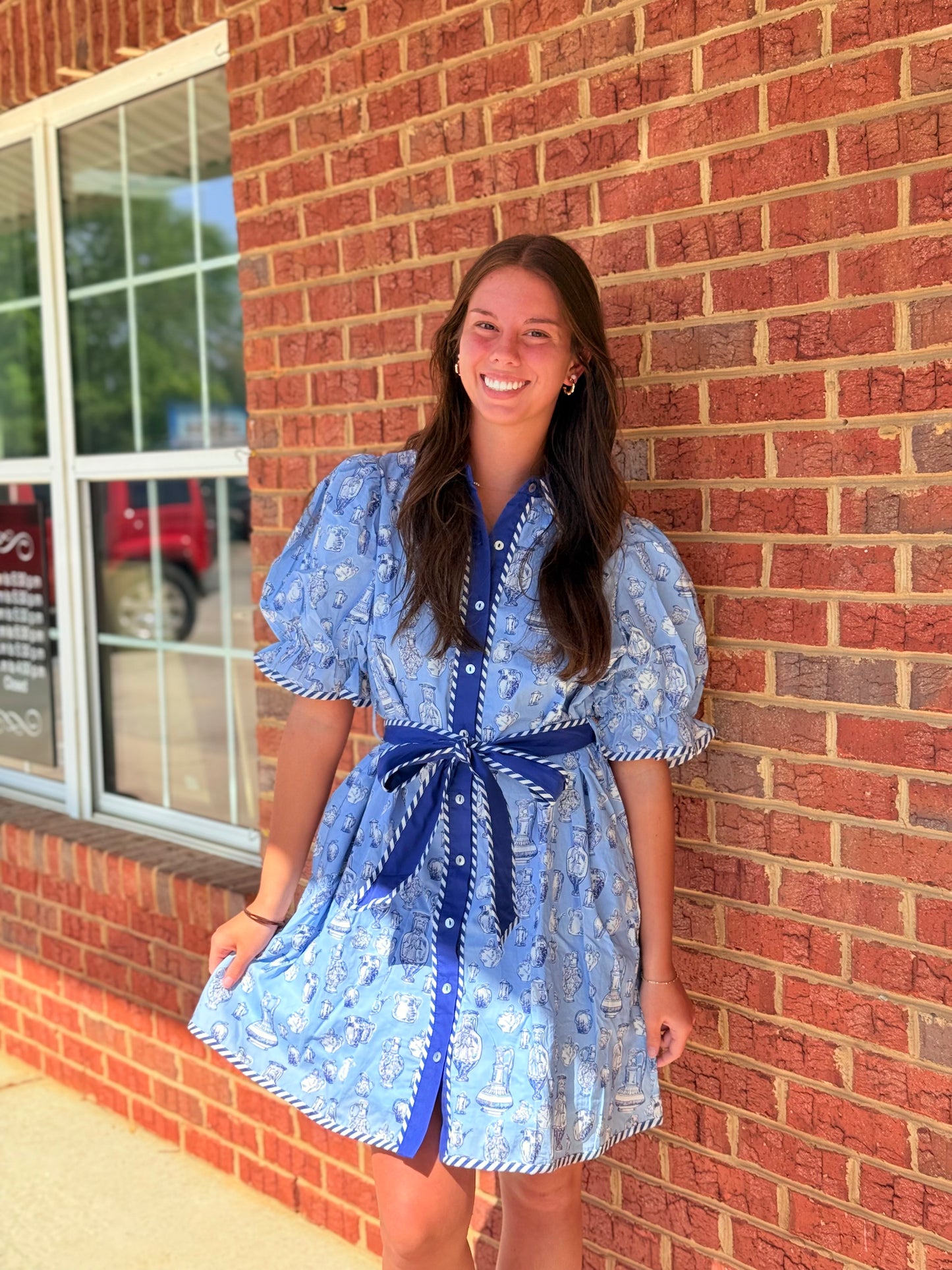 Entro Vase Print Mini Dress with Belt