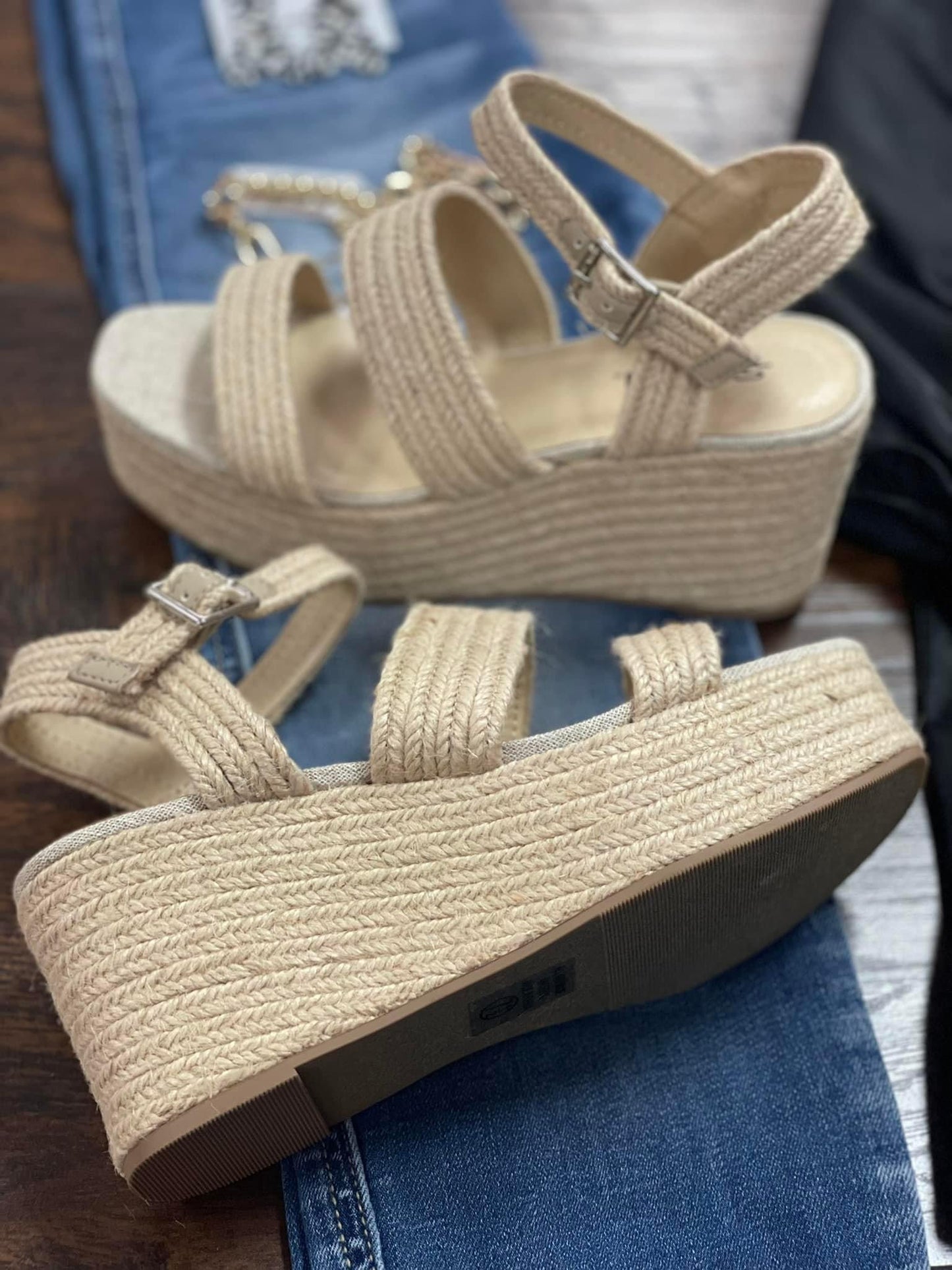 Soda Jute Double Strap Wedge - Beige