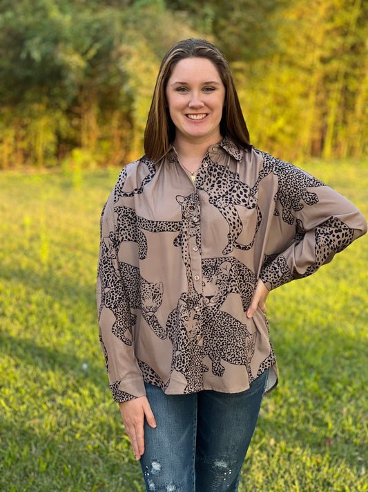 Jodifl Jaguar Button-up Top - Taupe