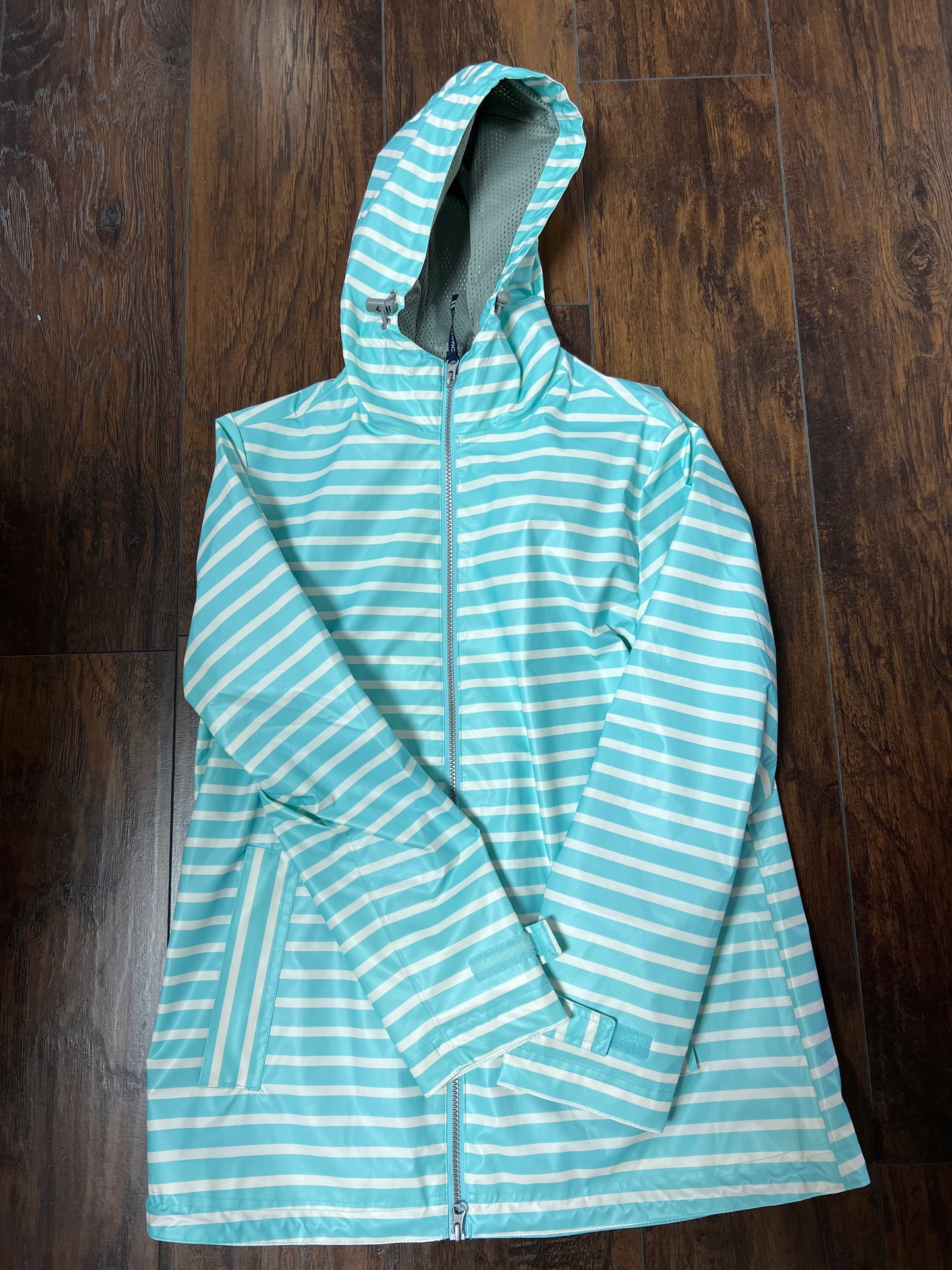 CR Rain Jacket - Aqua/White Striped