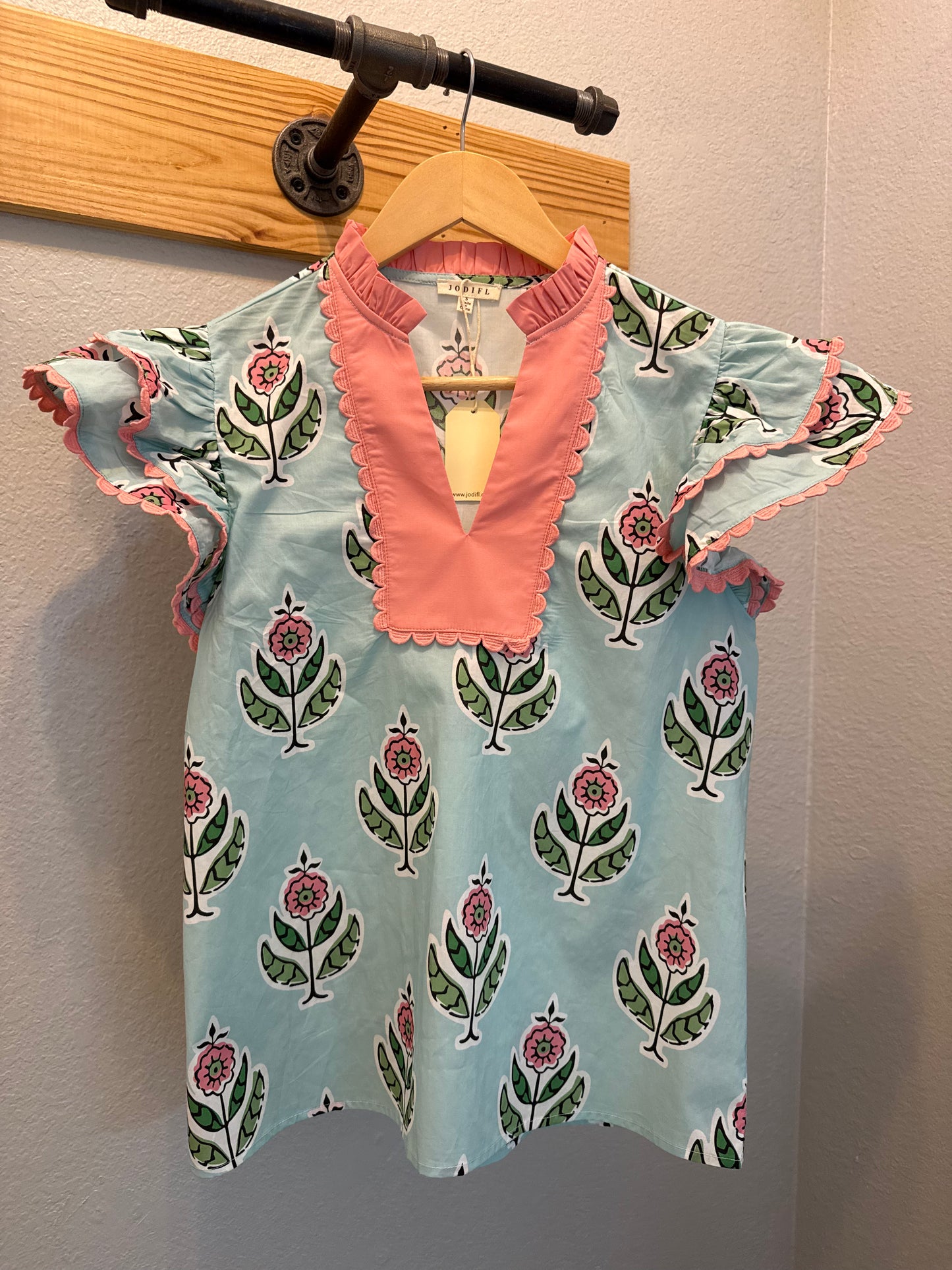 Jodifl Mint Floral Top with Pink Caftan