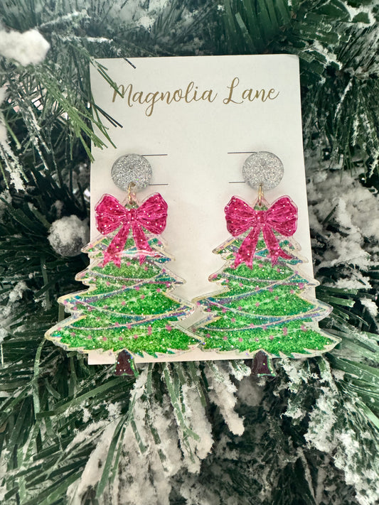 GS Pink Bow Tree Earrings