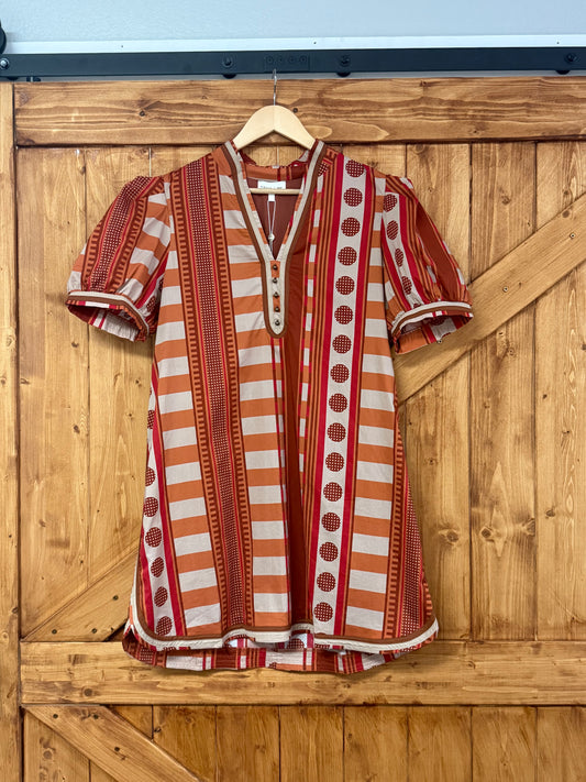 Entro Mixed Pattern Rust Dress