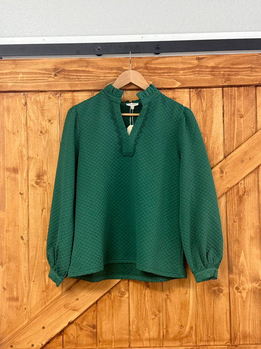 Jodifl Textured Long Sleeve Top with Trim