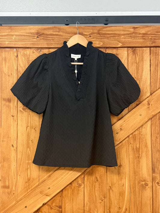 Entro Textured Puff Sleeve Top - Black