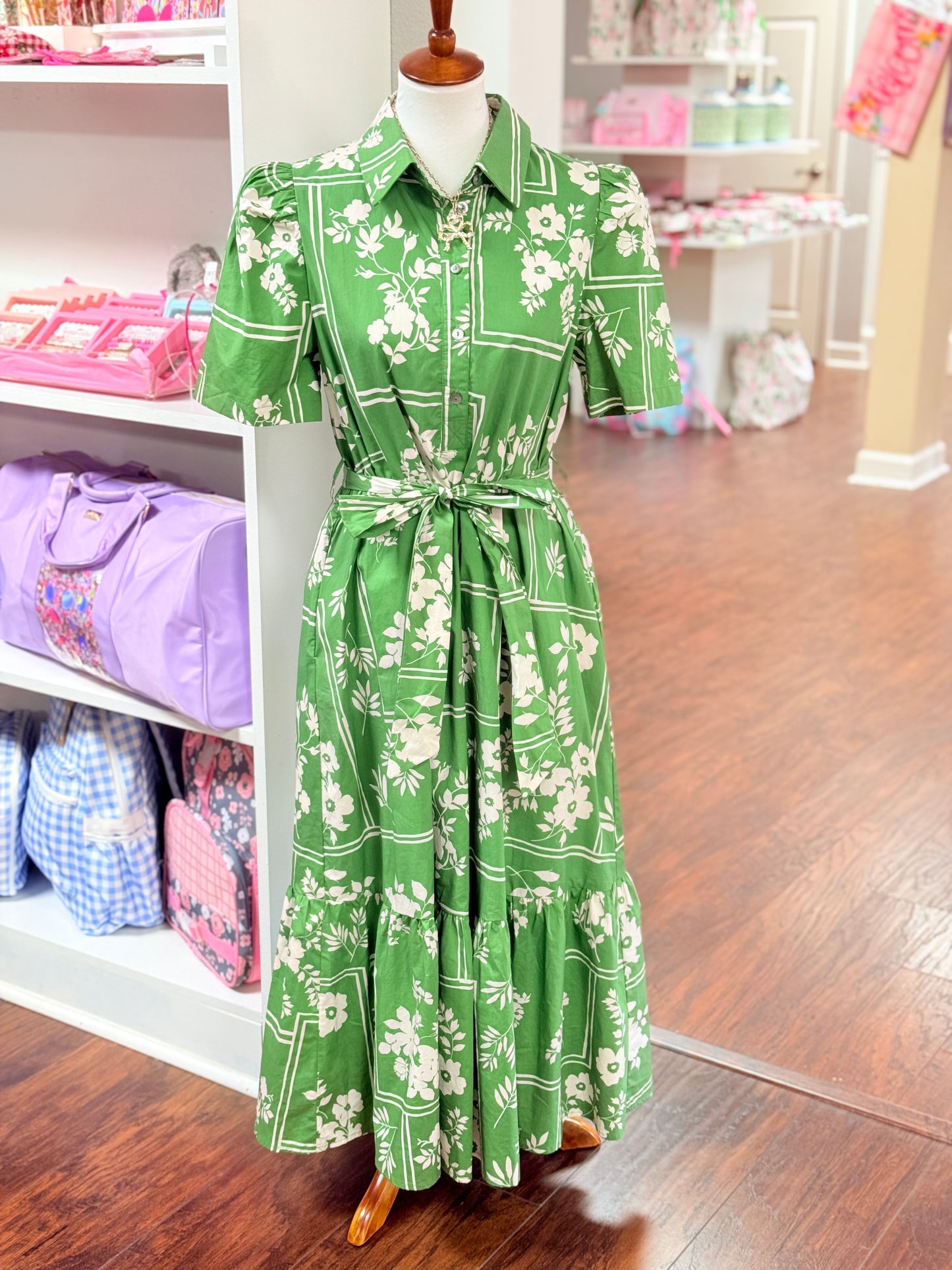 Entro Botanical Stripe Belted Midi Dress