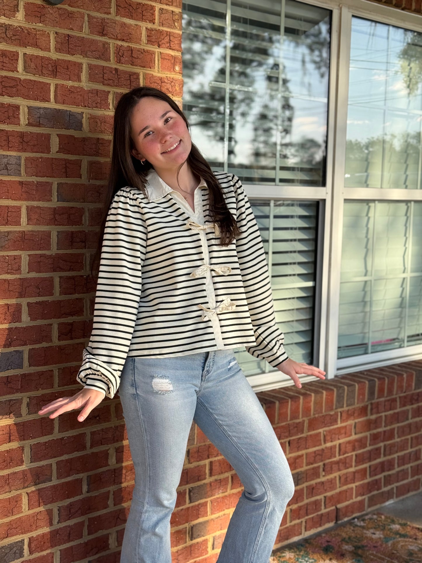 Jodifl Textured Stripe Top with 3 Bows