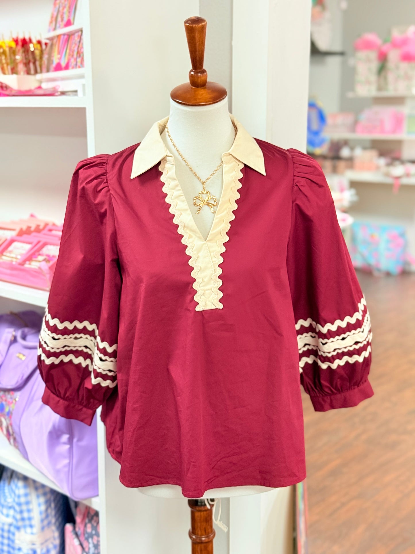 Entro 3/4 Sleeve Top with Ric Rac Trimming