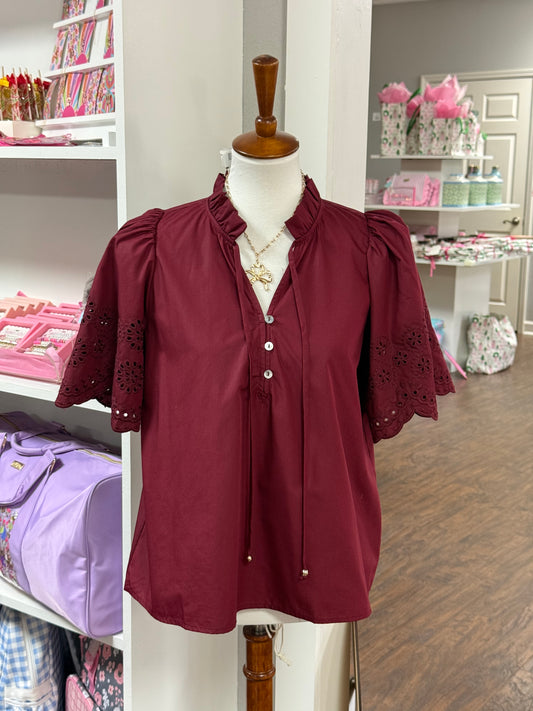 Entro Solid Top with Eyelet Flared Sleeve