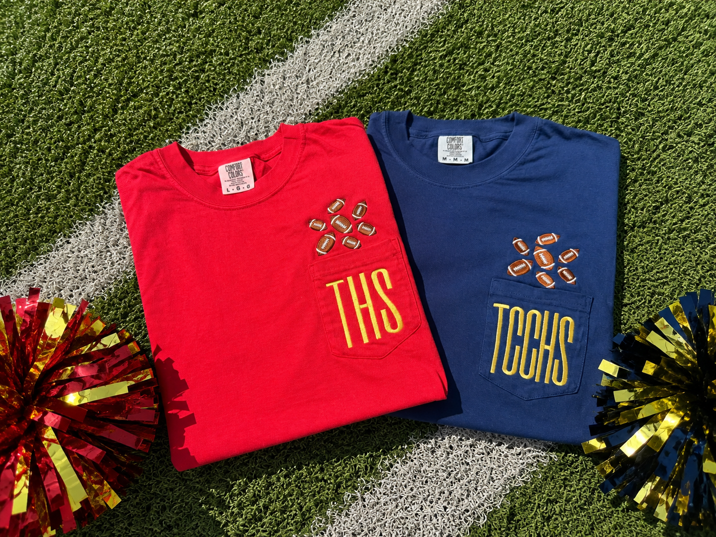 Embroidered Football Collage Pocket Tee