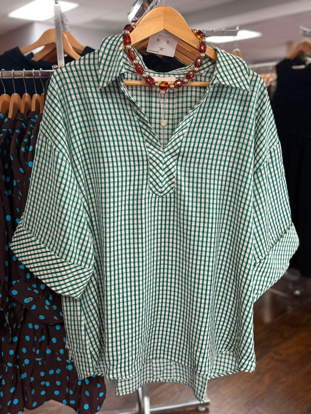 Entro Gingham 3/4 Sleeve Top