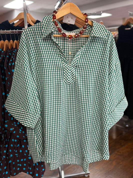 Entro Gingham 3/4 Sleeve Top