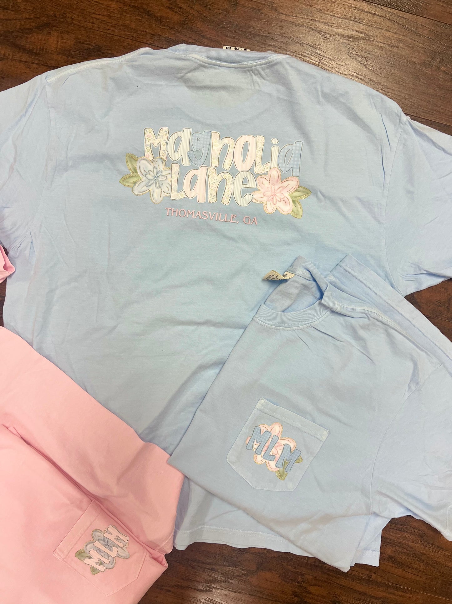 Comfort Color Tee Blue Floral Magnolia Lane