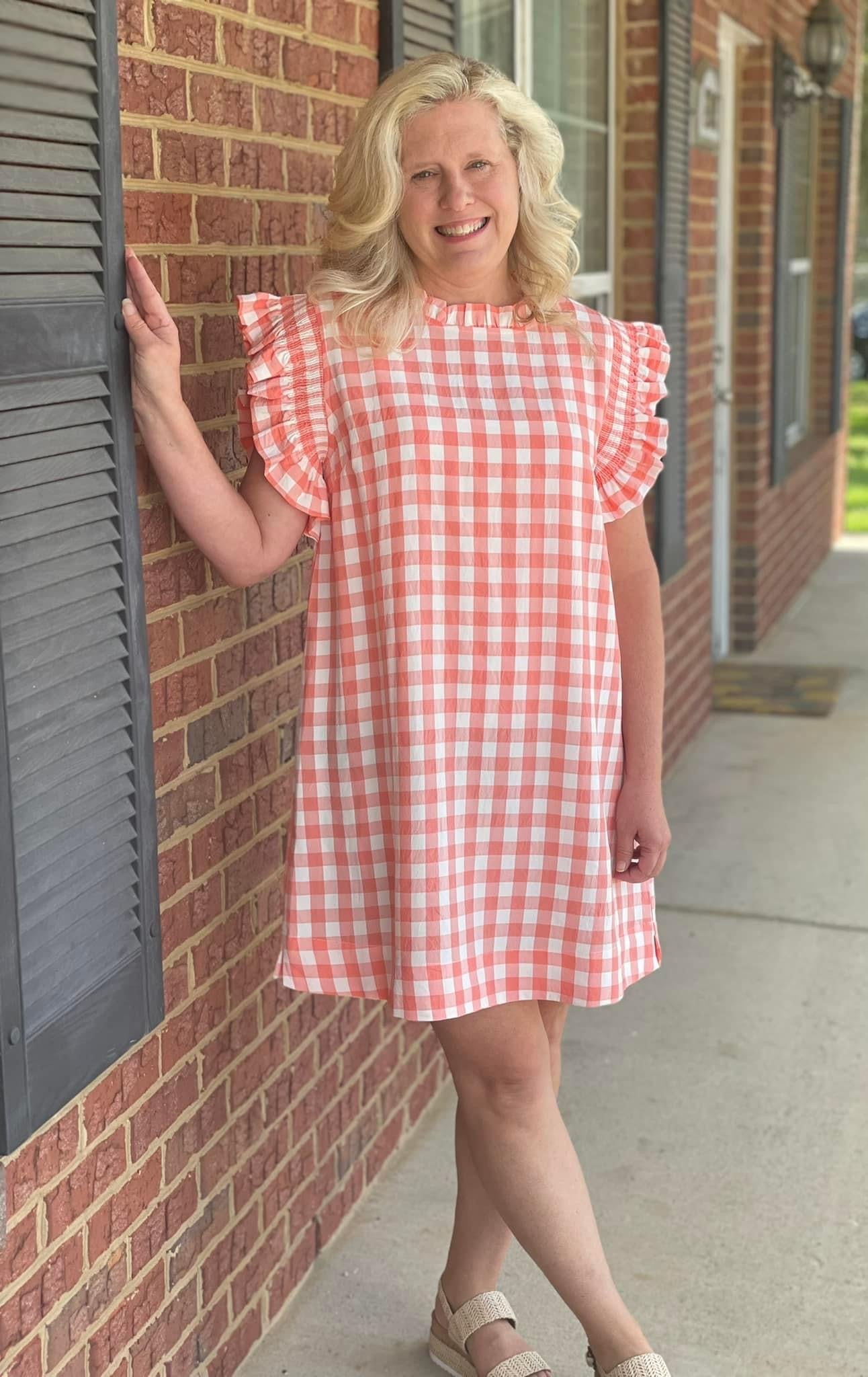 Jodifl Gingham Shift Dress - Coral