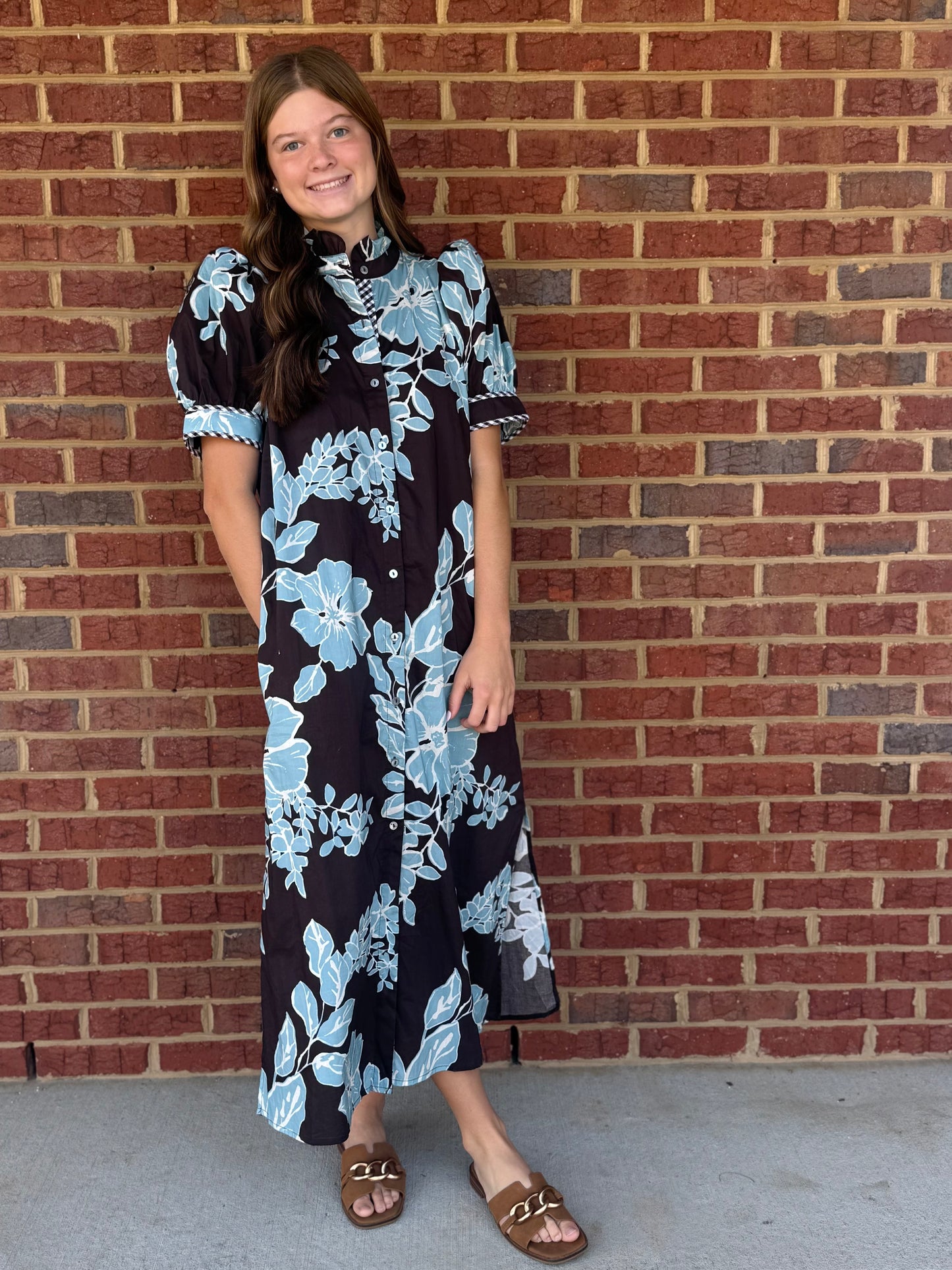 Entro Brown and Blue Floral Midi