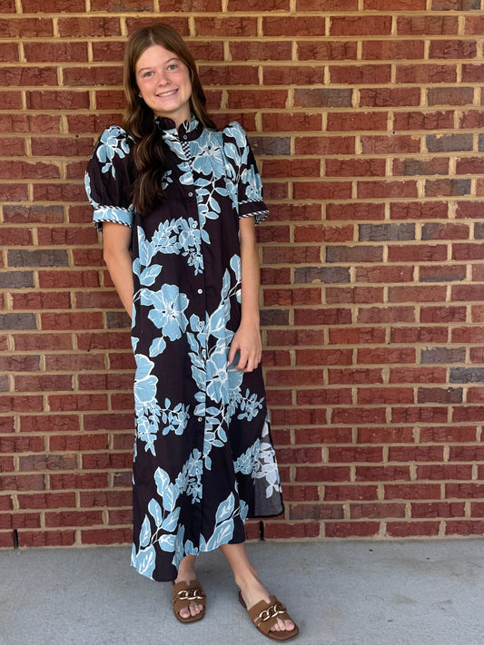 Entro Brown and Blue Floral Midi