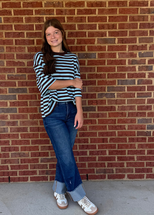 Entro Ribbed Stripe Short Sleeve Top