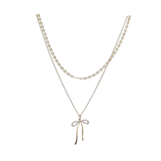JM Gold Cable & Twisted Chain Necklace with Bow