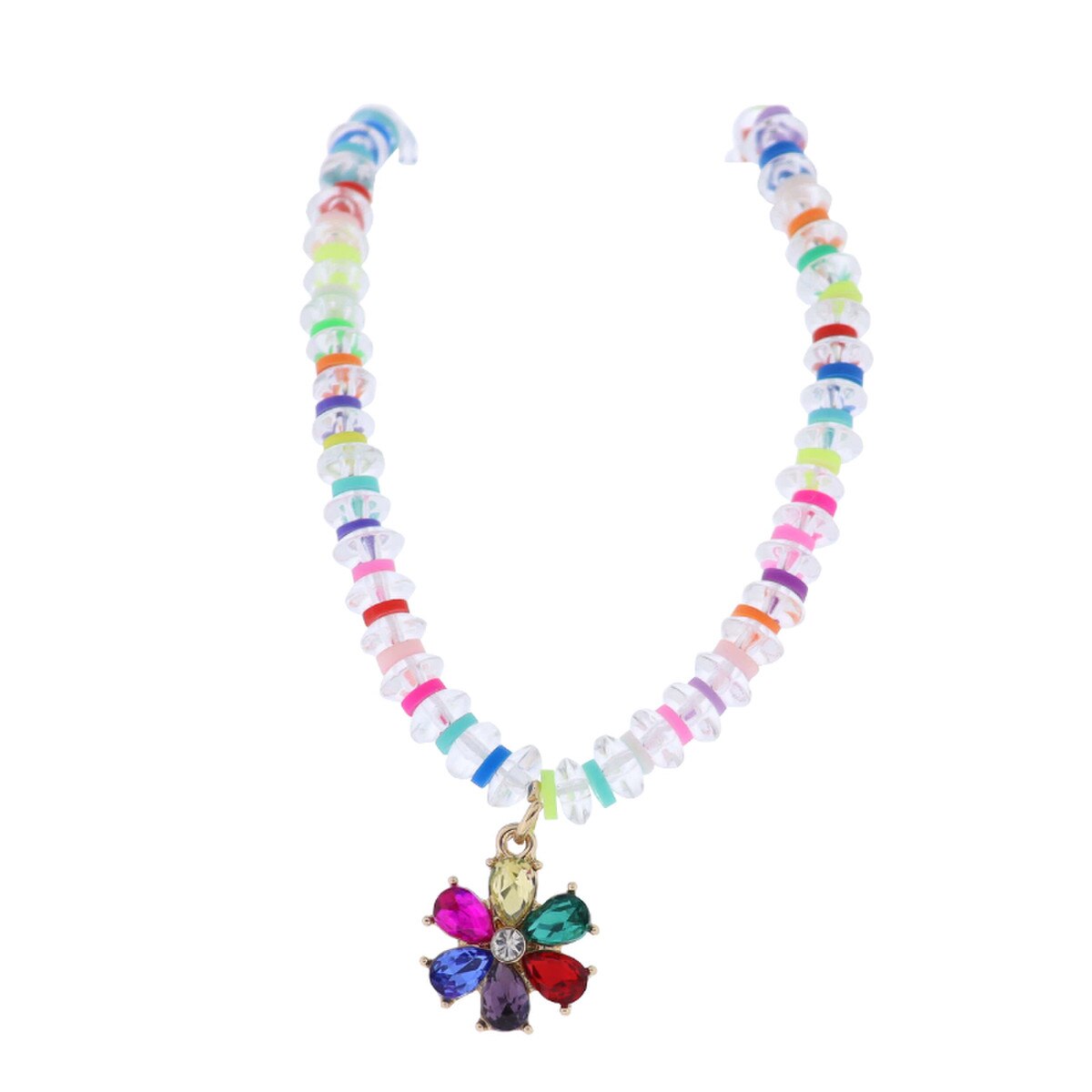 JM Kids Beaded Necklace with Multi Crystal Flower