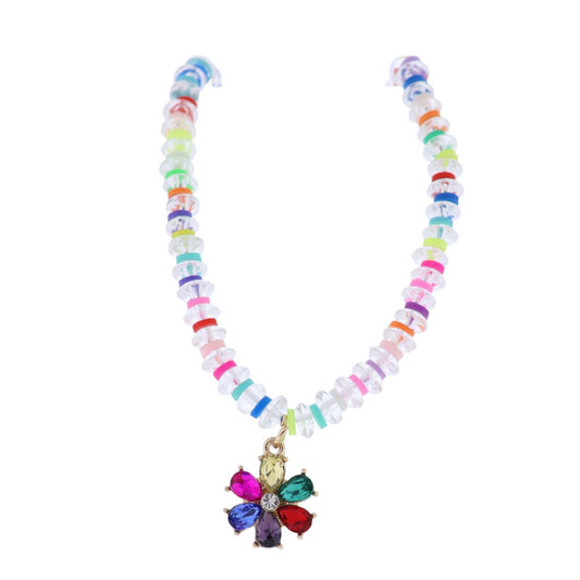 JM Kids Beaded Necklace with Multi Crystal Flower