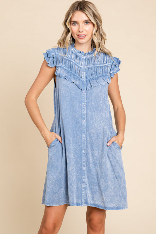 Jodifl Soft Denim Button Smocked Dress