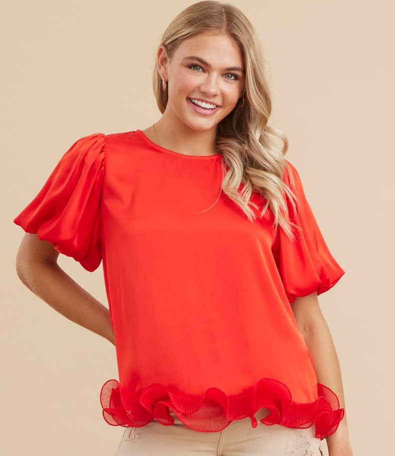 Jodifl Classy Ruffled Hemline Top - Red