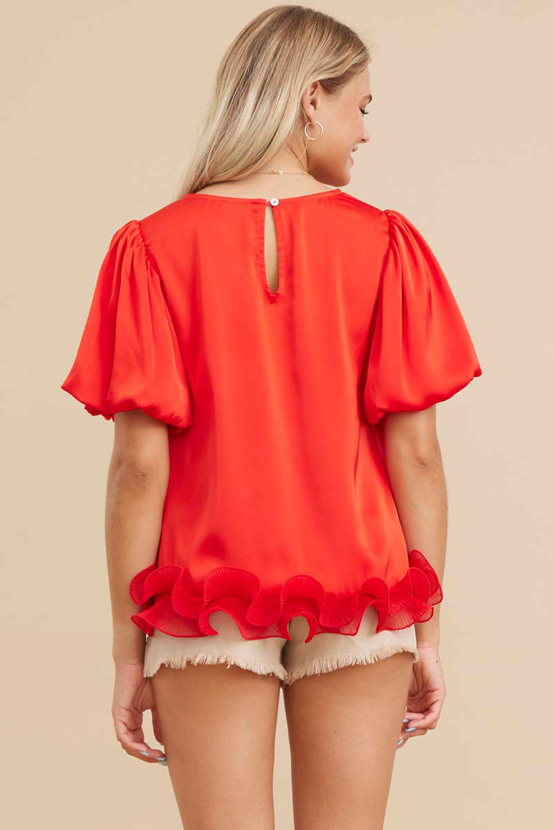 Jodifl Classy Ruffled Hemline Top - Red