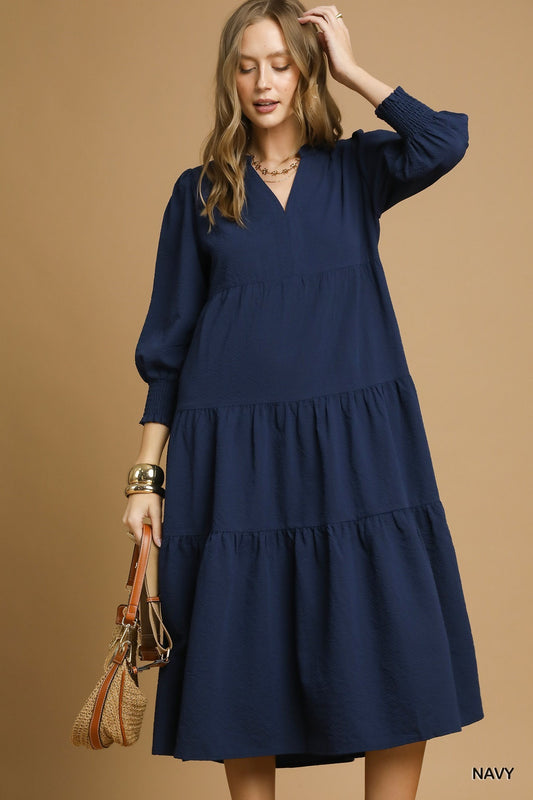 Umgee Textured Tiered Midi Dress