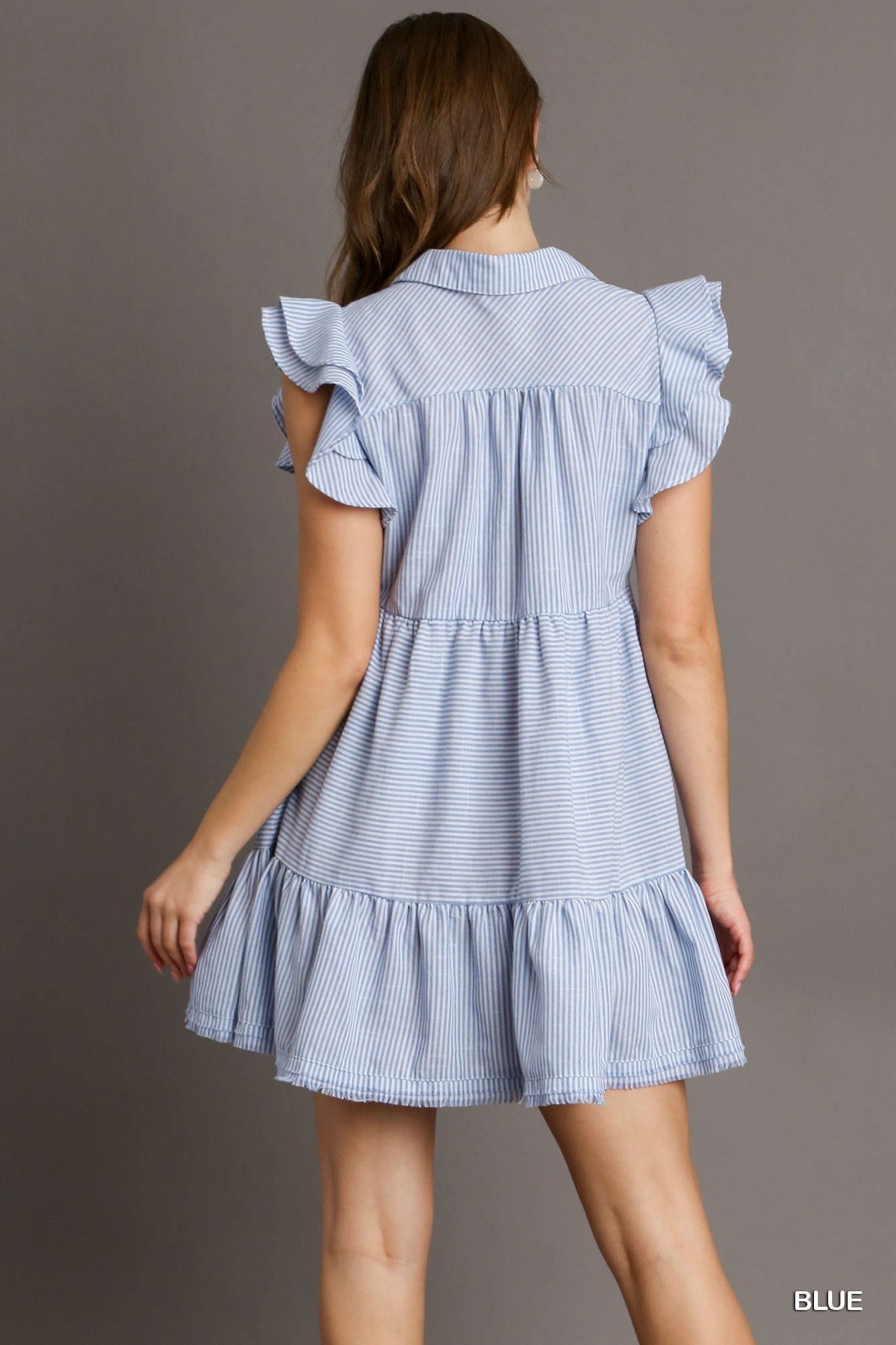 Umgee Collar Swing Dress - Blue Seersucker