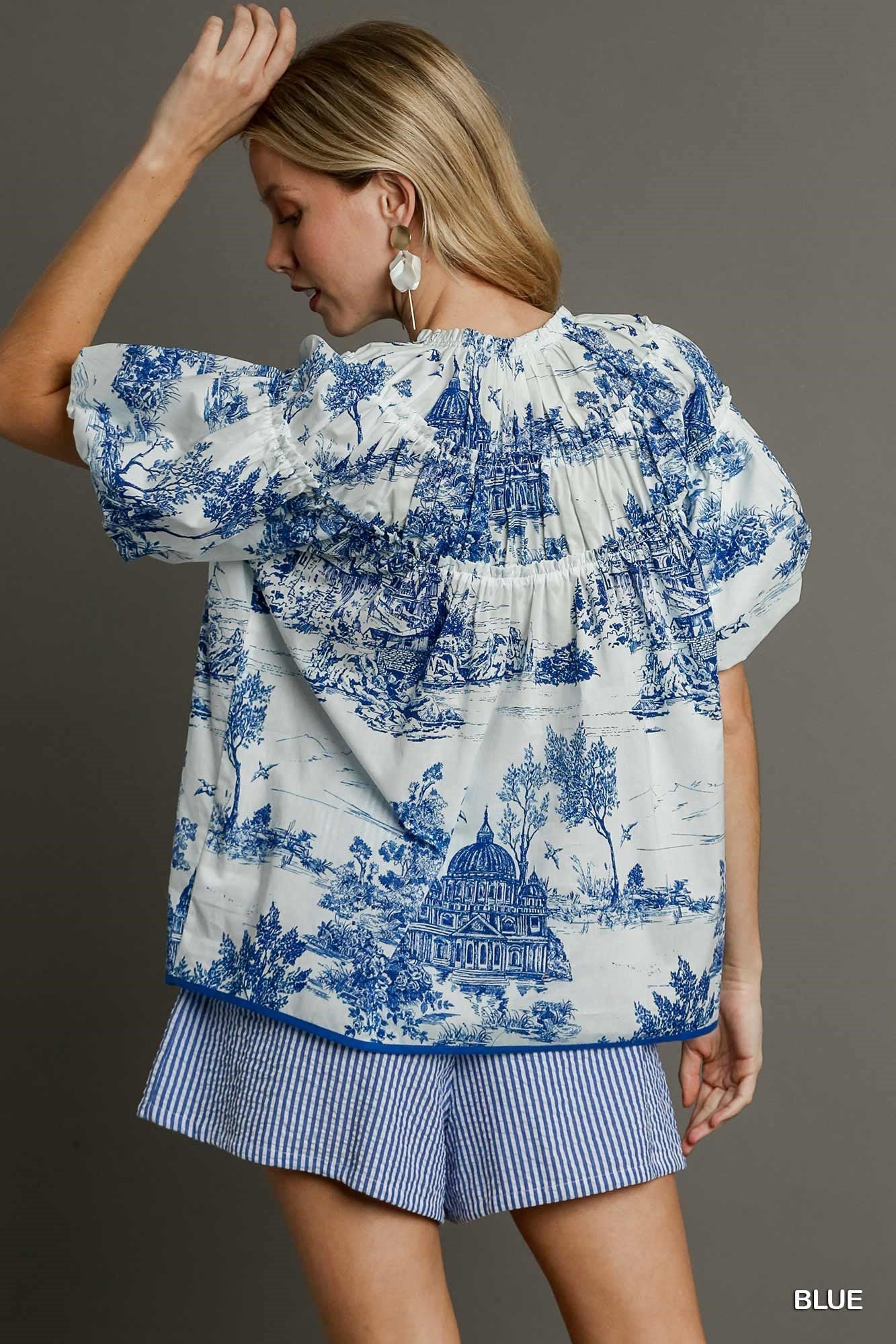 Umgee Toile Boxy Short Sleeve Top