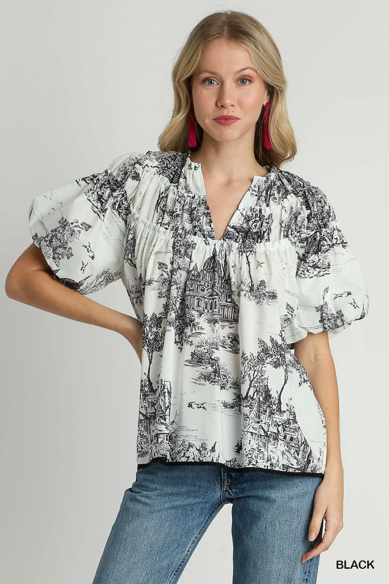 Umgee Toile Boxy Short Sleeve Top