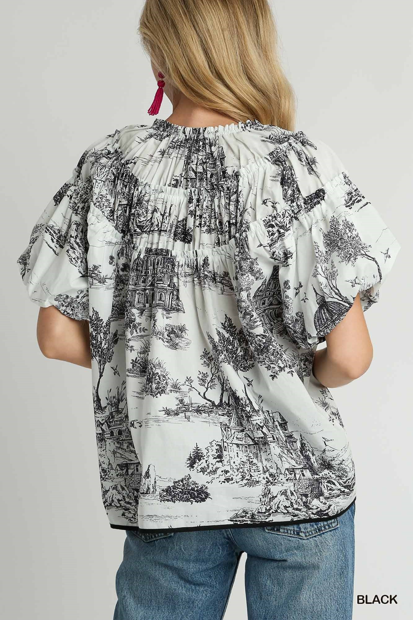 Umgee Toile Boxy Short Sleeve Top