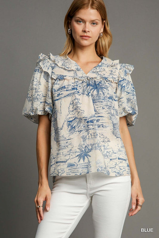 Umgee Landscape Top - Blue/Off White