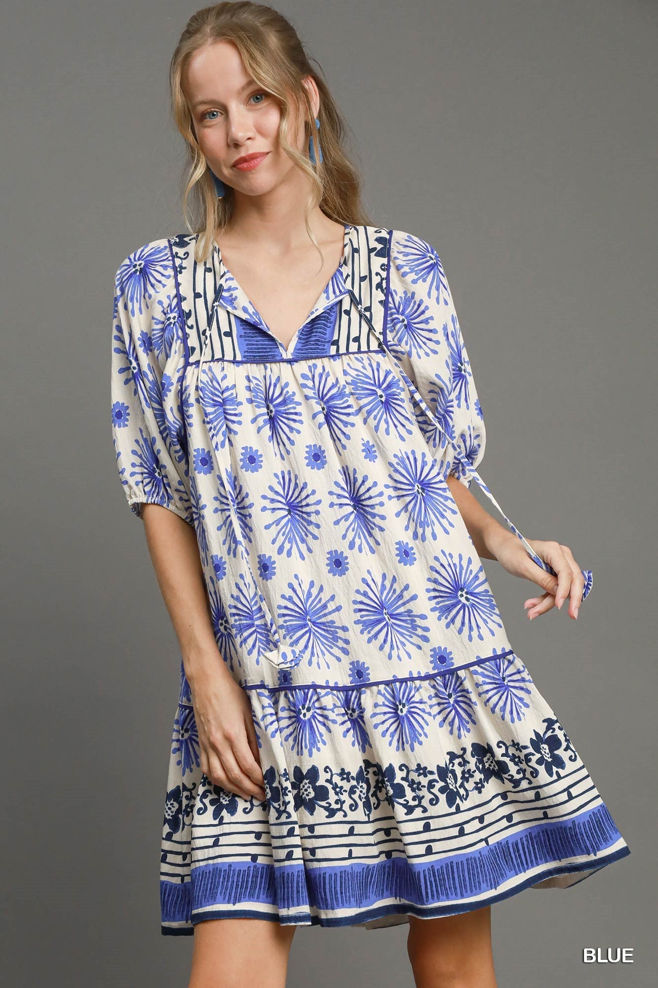 Umgee Mixed Border Print Dress