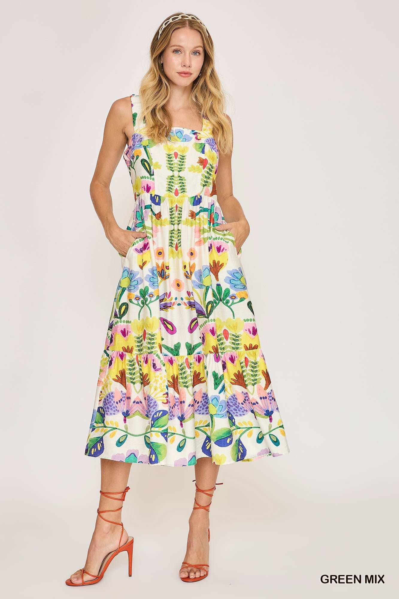 Umgee Floral Garden Print Midi Dress